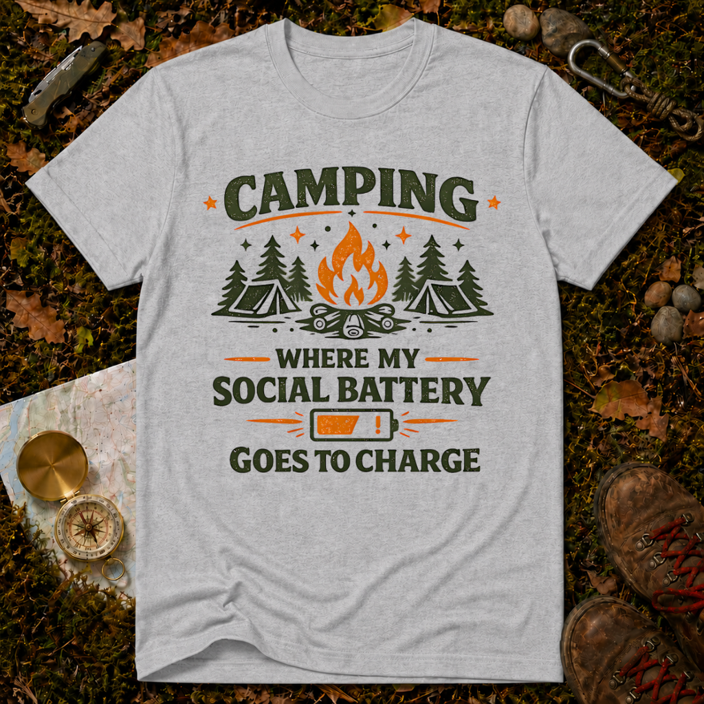 Camping: Where My Social Battery Goes to Die T-Shirt