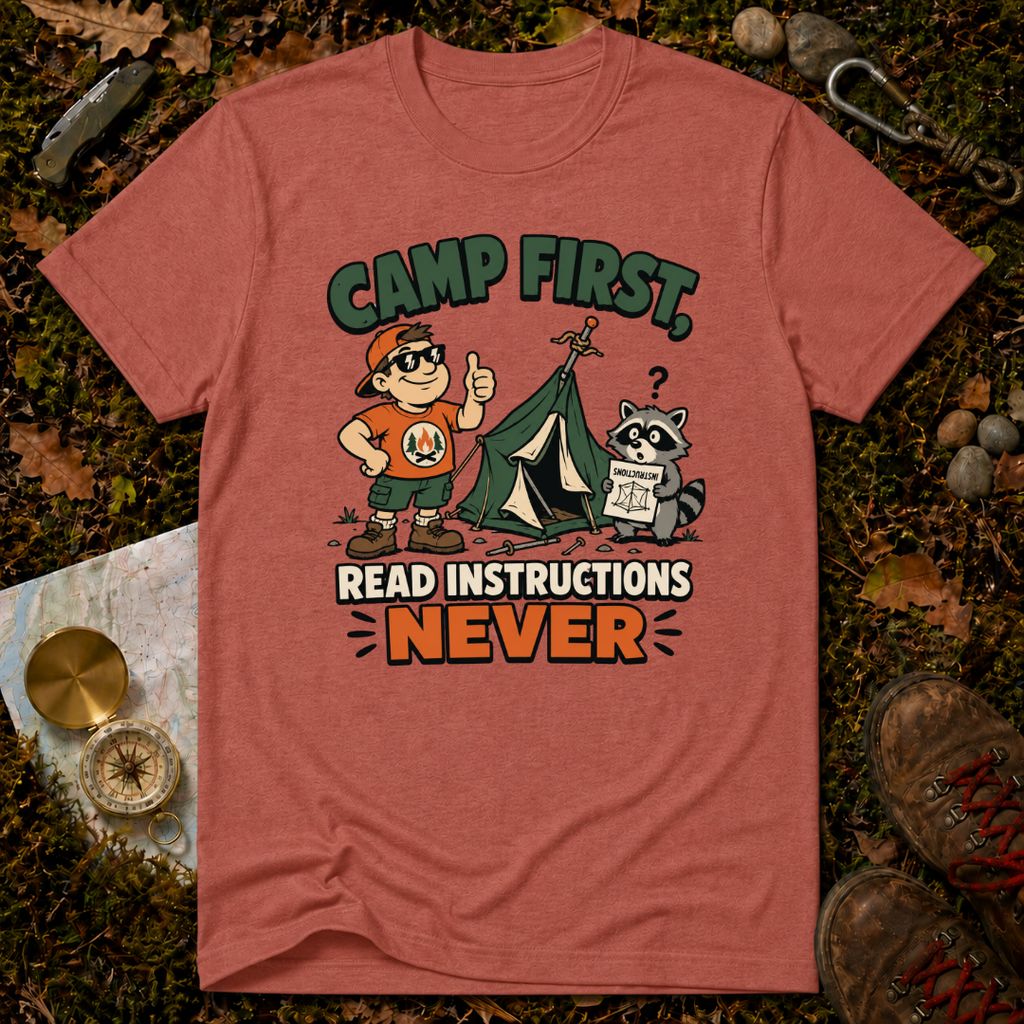 Camp First, Read Instructions Never T-Shirt
