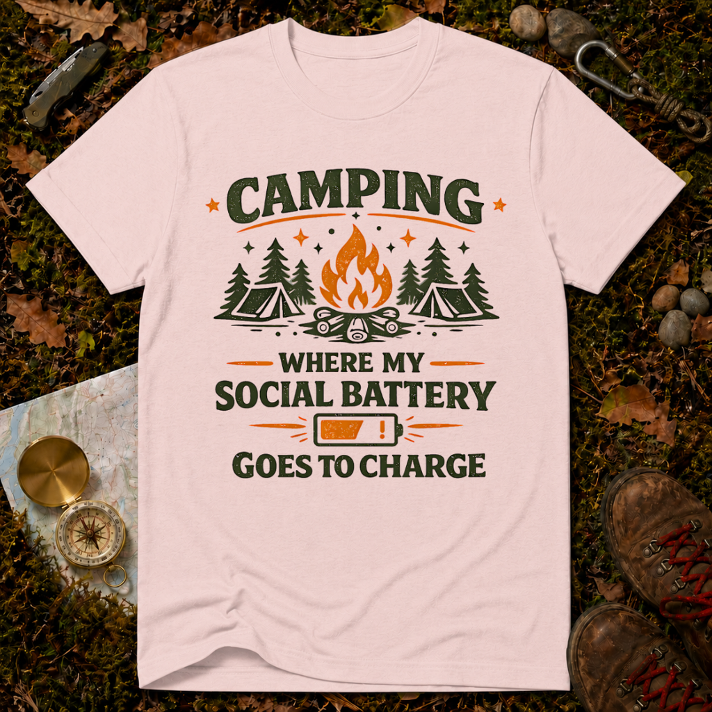 Camping: Where My Social Battery Goes to Die T-Shirt
